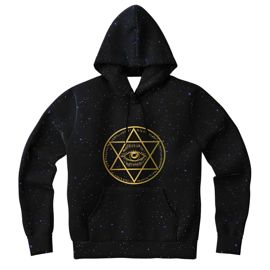 Black Hoodie Unisex With Sacred Star And Chakra Symbols