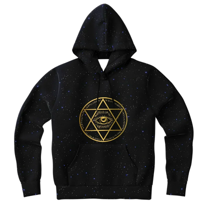 Black Hoodie Unisex With Sacred Star And Chakra Symbols
