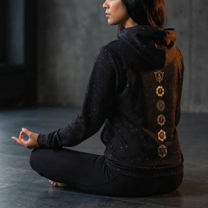 Black Hoodie Unisex With Sacred Star And Chakra Symbols