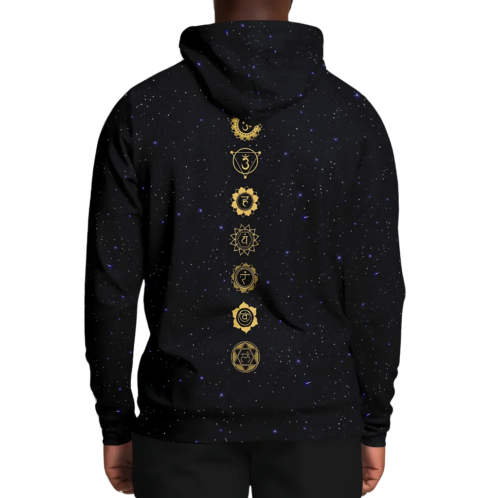 Black Hoodie Unisex With Sacred Star And Chakra Symbols