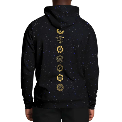 Black Hoodie Unisex With Sacred Star And Chakra Symbols