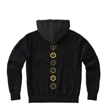 Black Hoodie Unisex With Sacred Star And Chakra Symbols