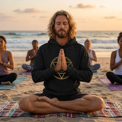 Black Hoodie Unisex With Sacred Star And Chakra Symbols