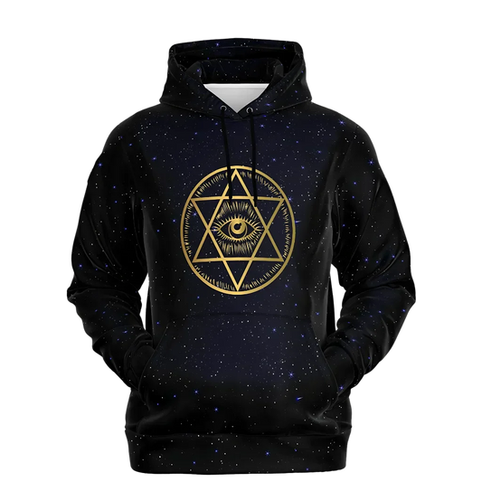 Black Hoodie Unisex With Sacred Star And Chakra Symbols - XS