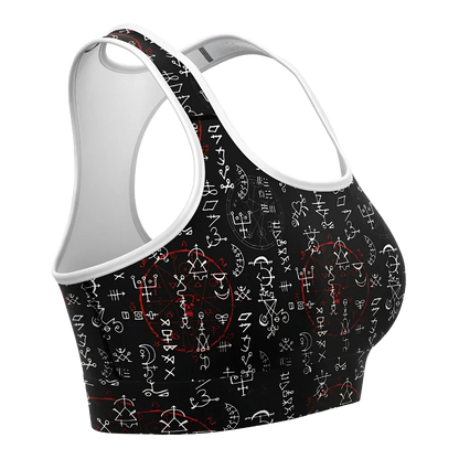 Black Sports Bra With Alchemy Symbol Print