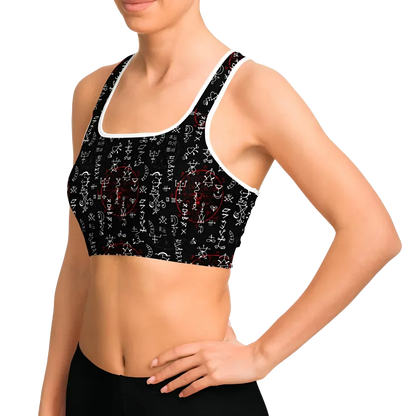 Black Sports Bra With Alchemy Symbol Print