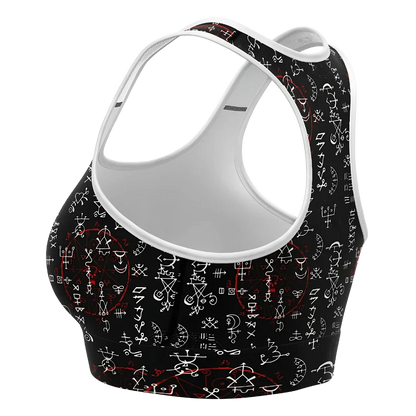 Black Sports Bra With Alchemy Symbol Print