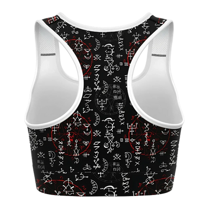 Black Sports Bra With Alchemy Symbol Print