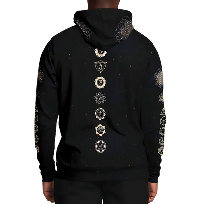 Black Unisex Hoodie With Hamsa And Sacred Geometry