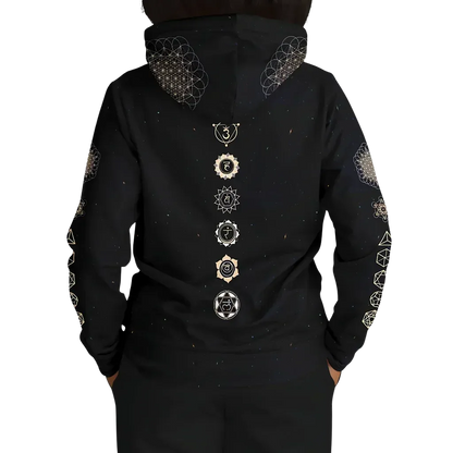 Black Unisex Hoodie With Hamsa And Sacred Geometry