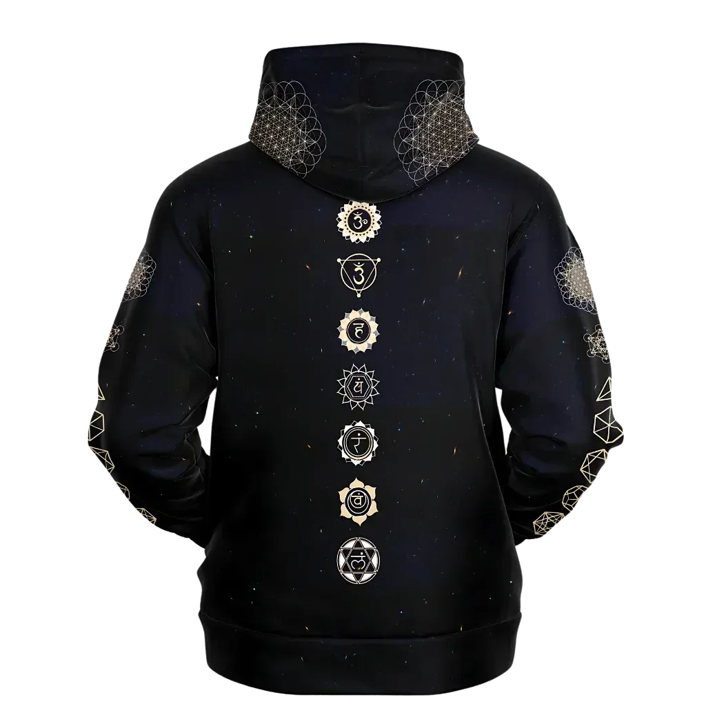 Black Unisex Hoodie With Hamsa And Sacred Geometry