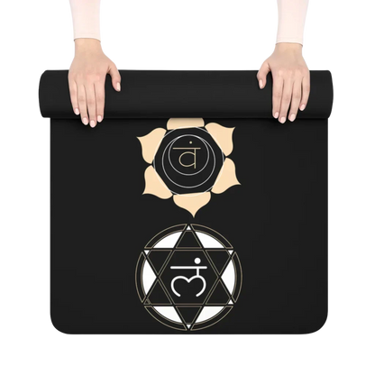 Black Yoga Mat With Golden Chakra Energy Symbols - 24x68