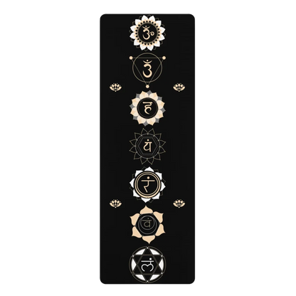 Black Yoga Mat With Golden Chakra Energy Symbols - 24x68