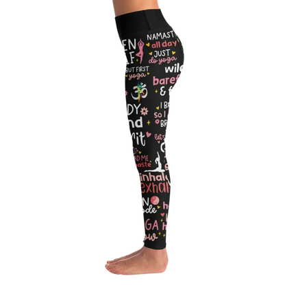 Black Yoga Pants With Inspirational Quote Print