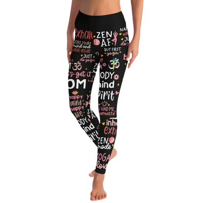 Black Yoga Pants With Inspirational Quote Print