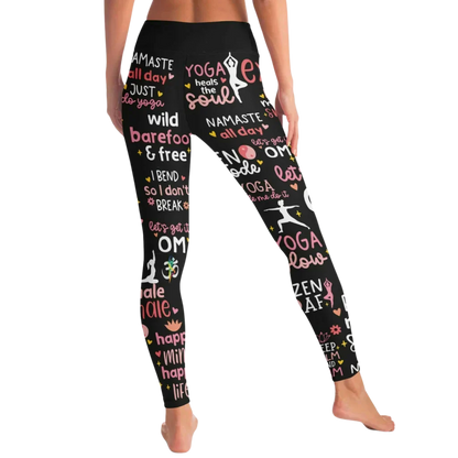 Black Yoga Pants With Inspirational Quote Print