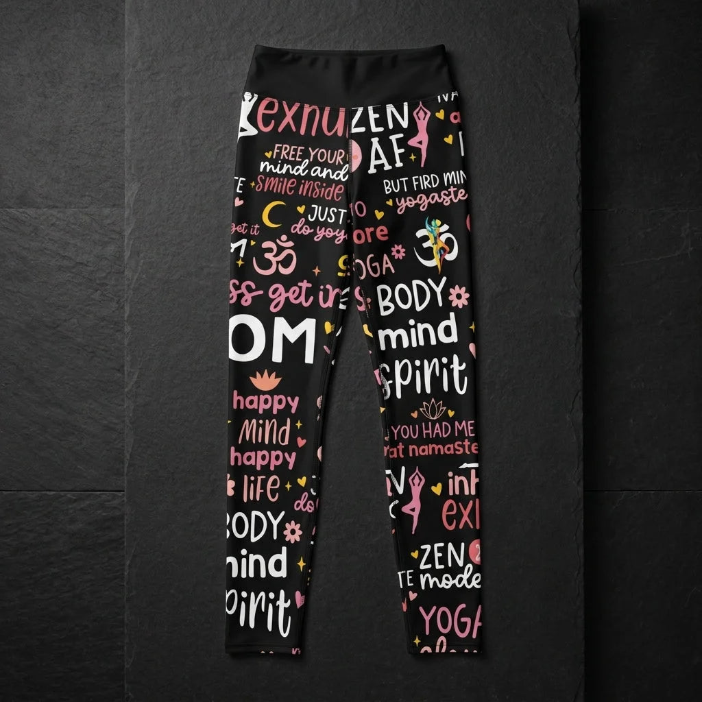 Black Yoga Pants With Inspirational Quote Print