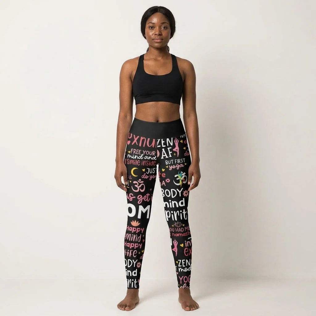 Black Yoga Pants With Inspirational Quote Print