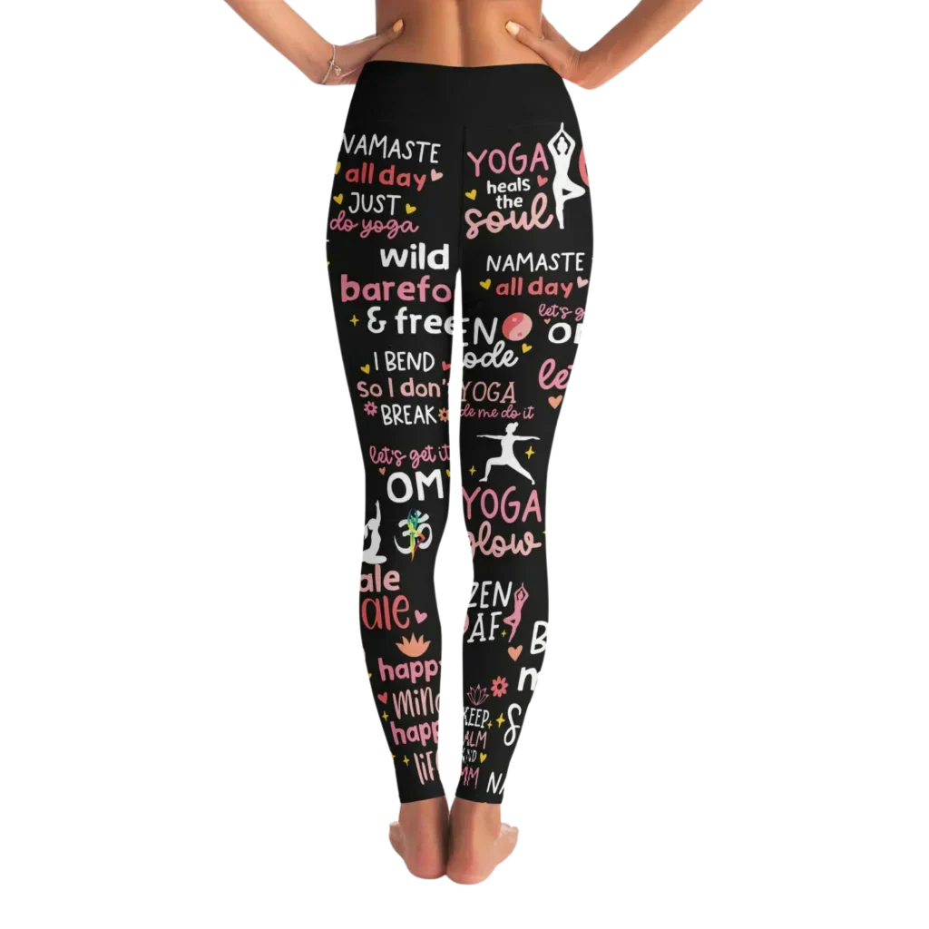 Black Yoga Pants With Inspirational Quote Print