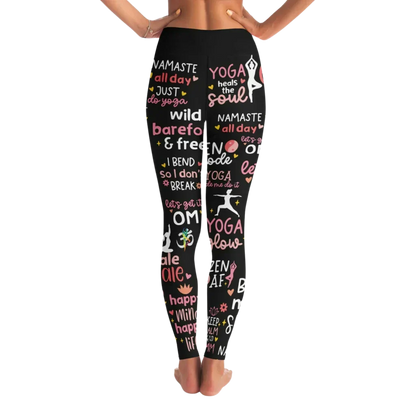 Black Yoga Pants With Inspirational Quote Print