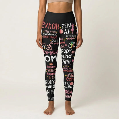 Black Yoga Pants With Inspirational Quote Print