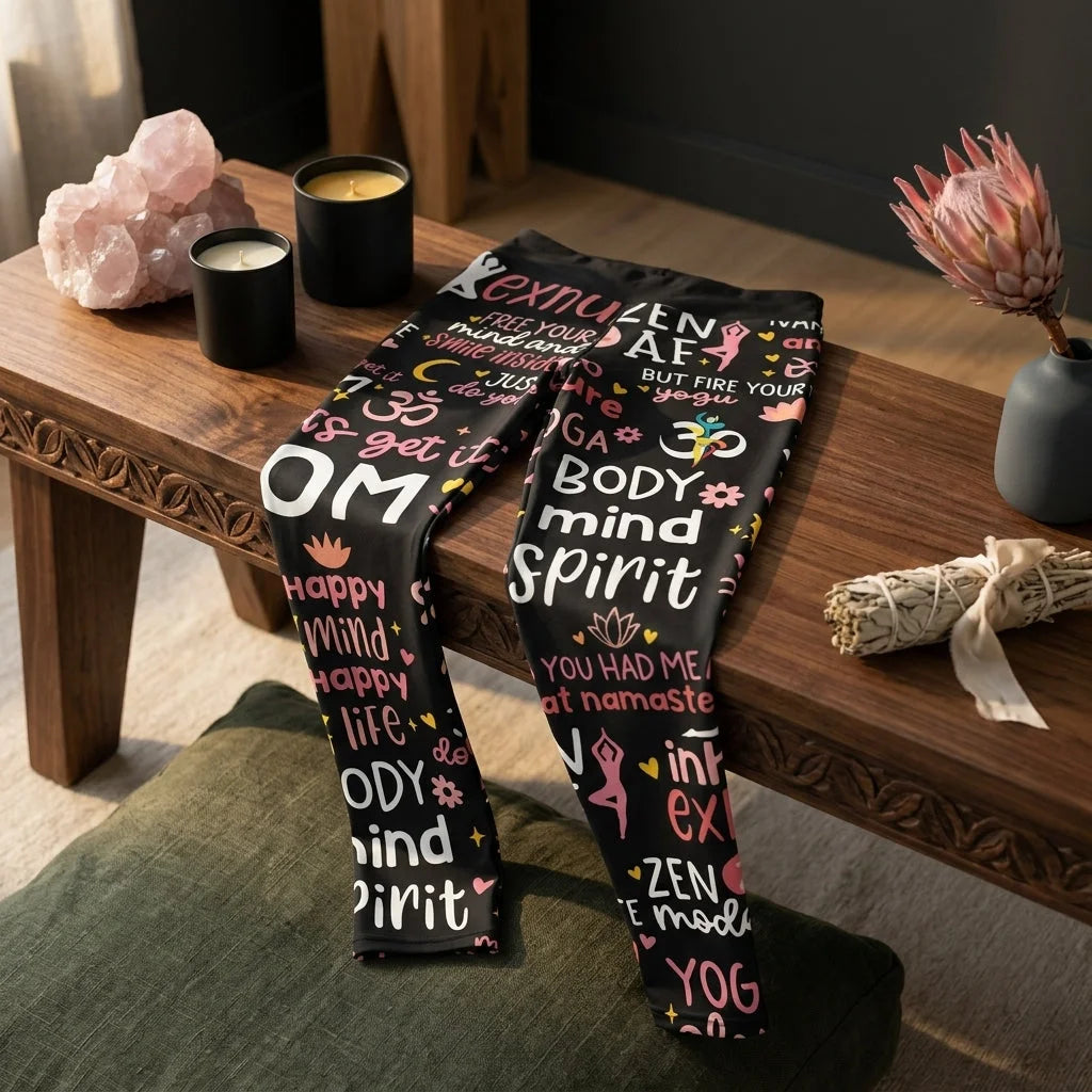 Black Yoga Pants With Inspirational Quote Print