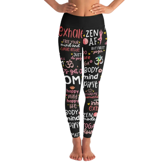 Black Yoga Pants With Inspirational Quote Print - XS