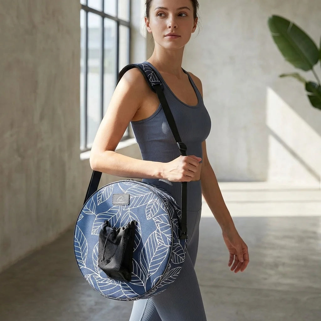 Blue Leaf Yoga Wheel Carrying Case With Canvas Body - Blue