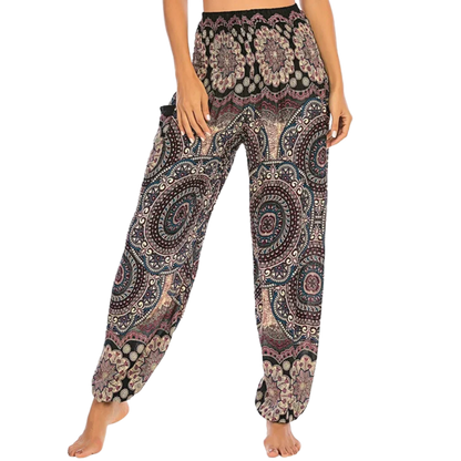 Boho Boho Pants In Vibrant Minimalist Prints - Black Gold / one size
