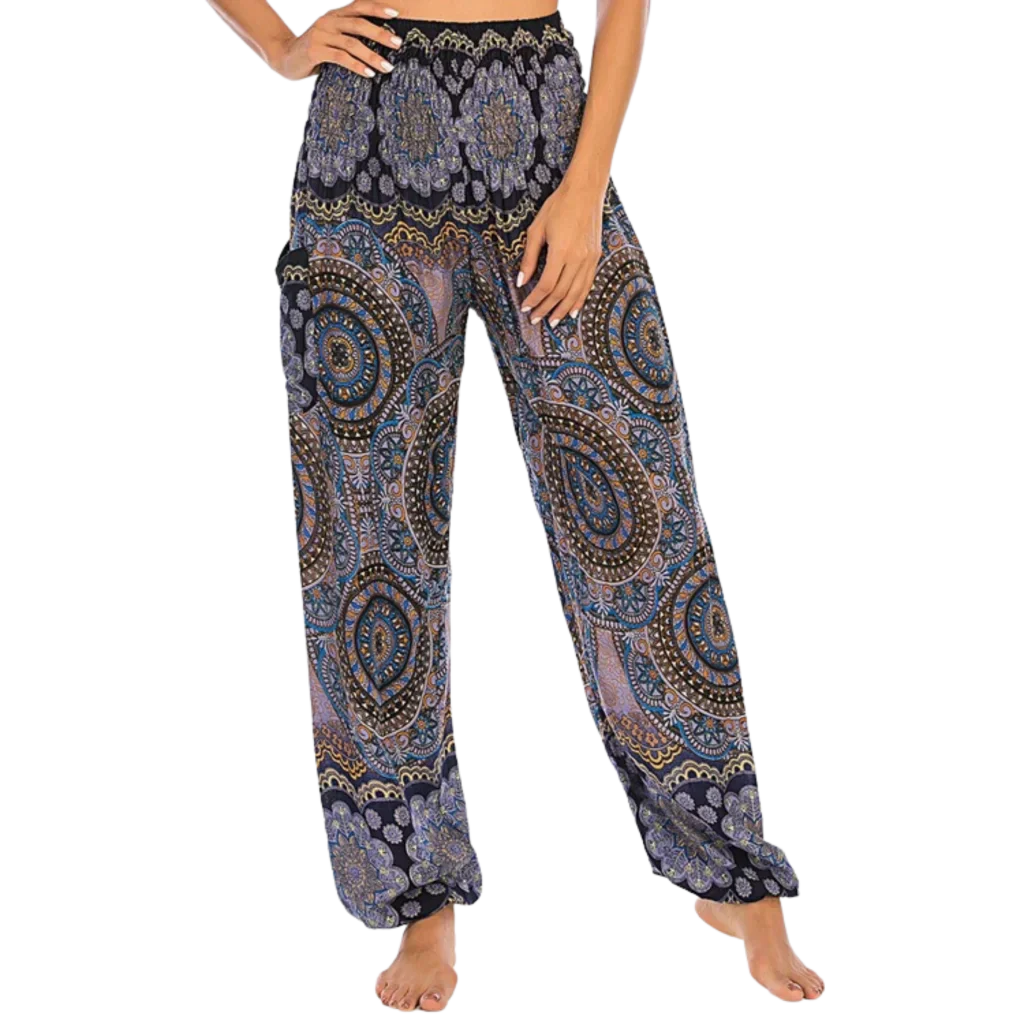 Boho Boho Pants In Vibrant Minimalist Prints - Dark Blue / one size