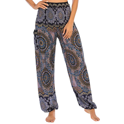 Boho Boho Pants In Vibrant Minimalist Prints - Dark Blue / one size