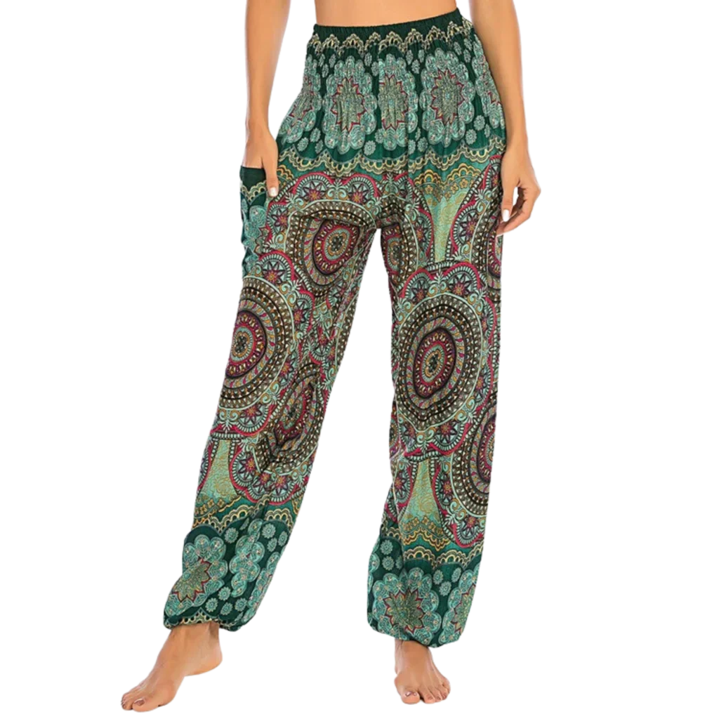 Boho Boho Pants In Vibrant Minimalist Prints - Green / one size