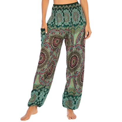 Boho Boho Pants In Vibrant Minimalist Prints - Green / one size