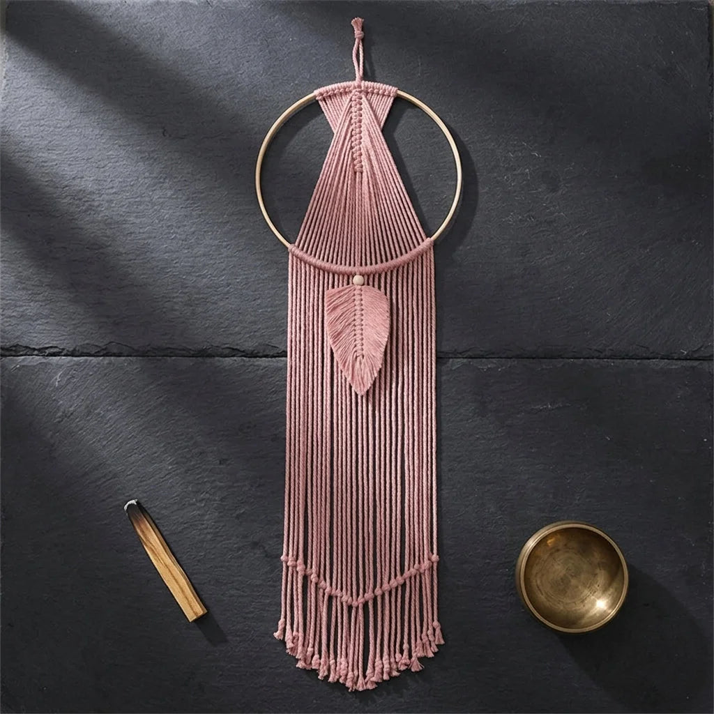 Boho Cotton Hanging Wall Hangings With Leaf Design