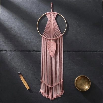 Boho Cotton Hanging Wall Hangings With Leaf Design