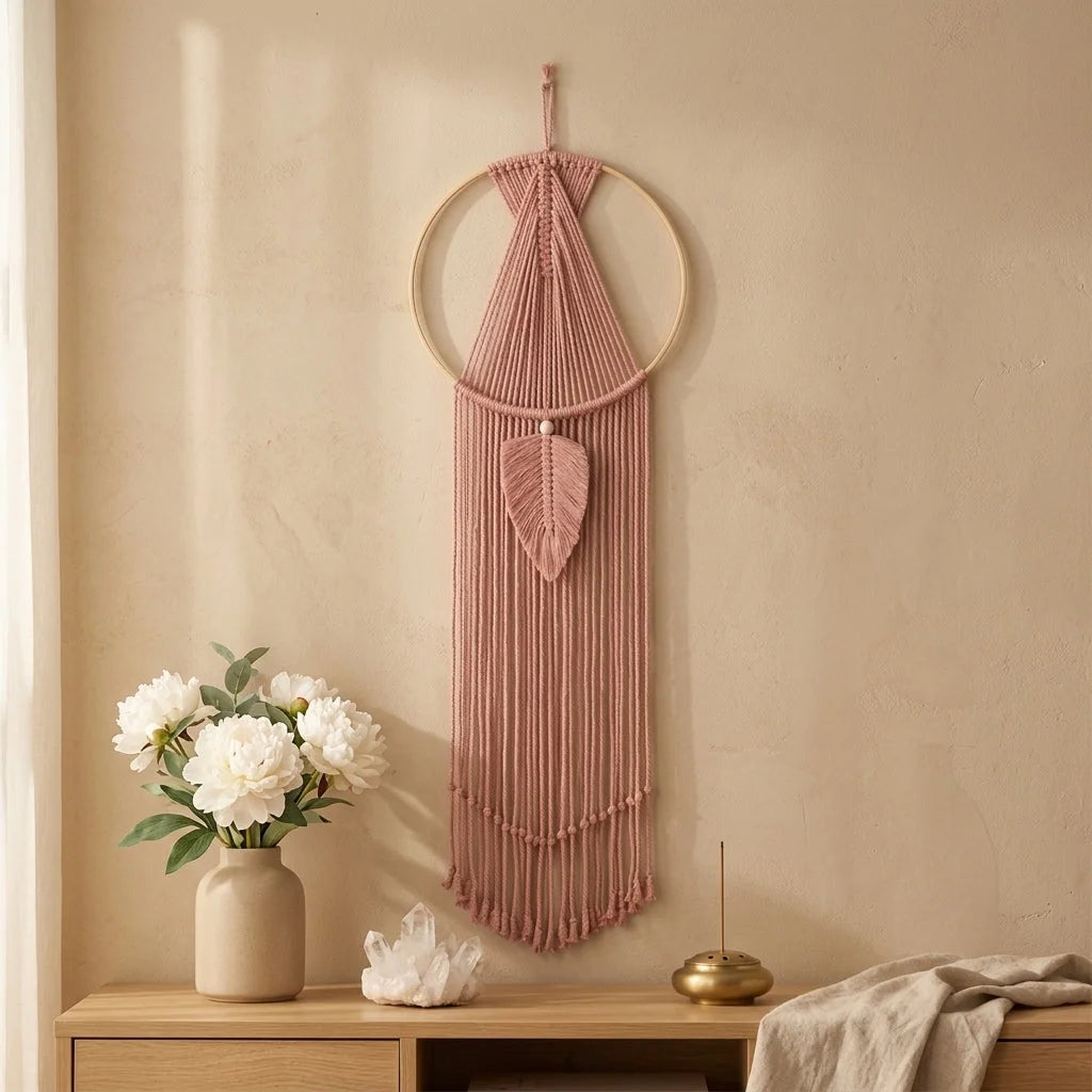 Boho Cotton Hanging Wall Hangings With Leaf Design