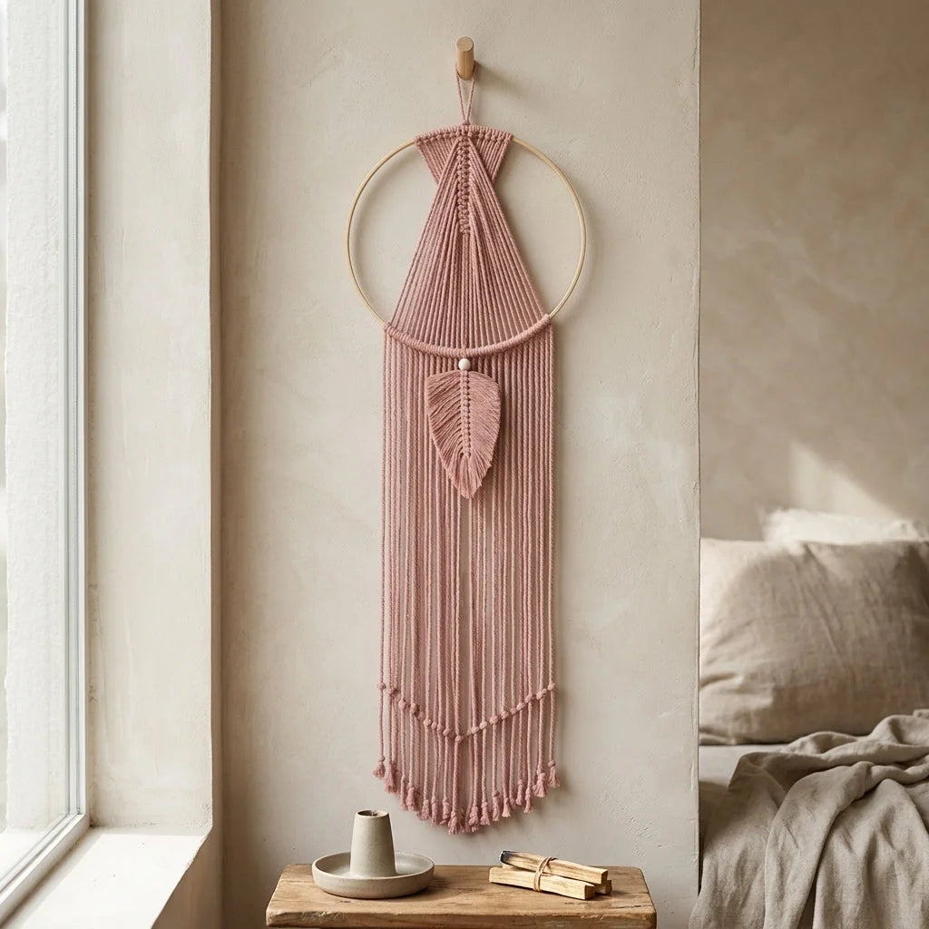 Boho Cotton Hanging Wall Hangings With Leaf Design