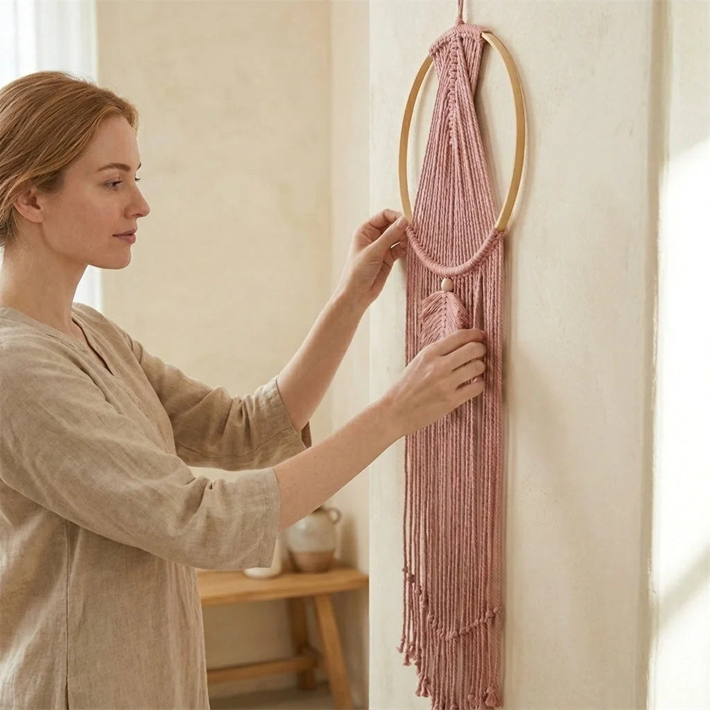 Boho Cotton Hanging Wall Hangings With Leaf Design