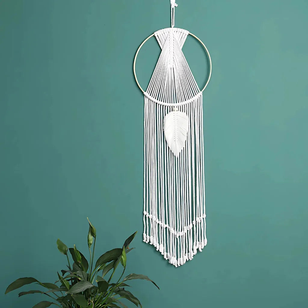 Boho Cotton Hanging Wall Hangings With Leaf Design
