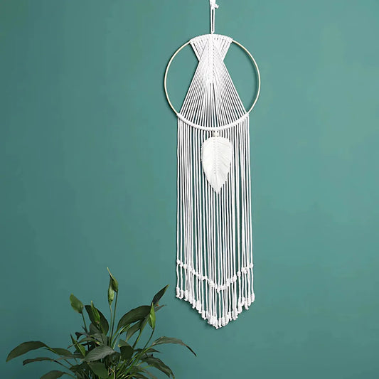Boho Cotton Hanging Wall Hangings With Leaf Design