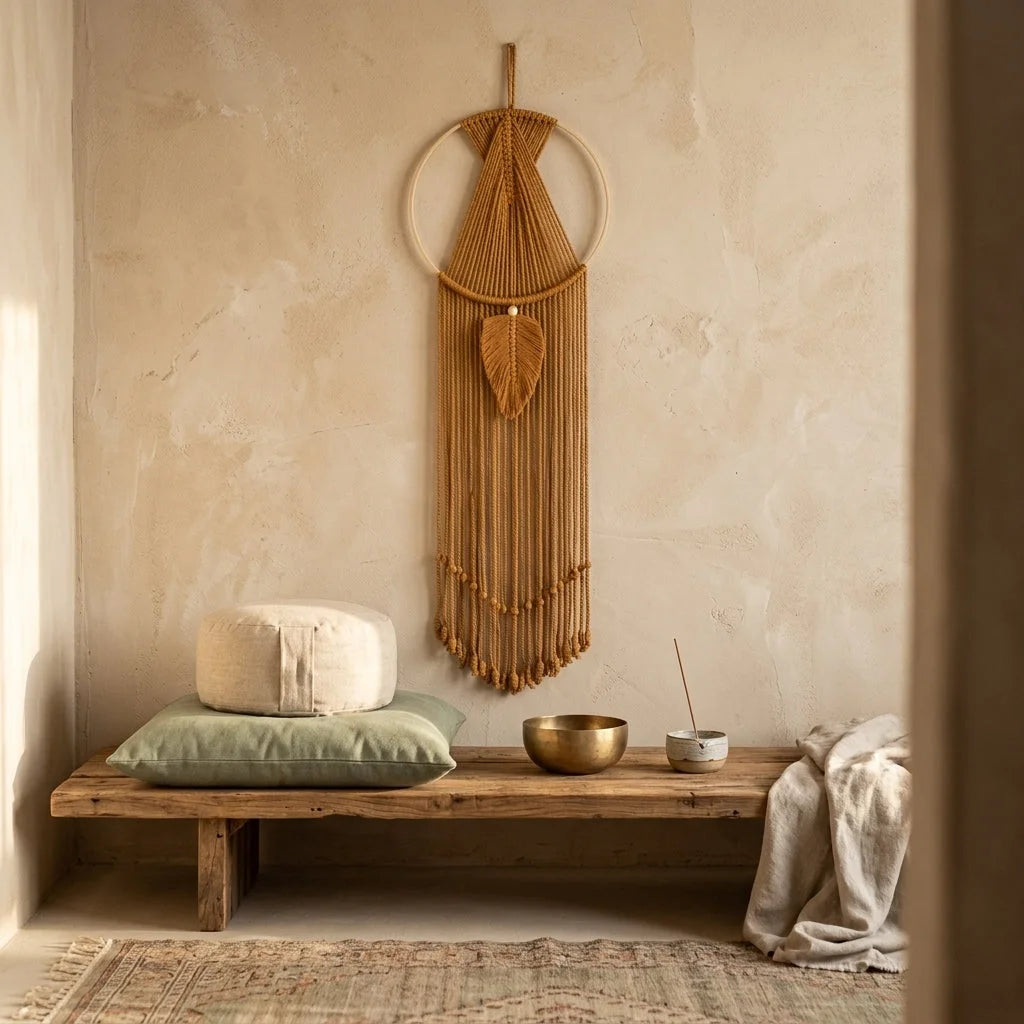 Boho Cotton Hanging Wall Hangings With Leaf Design