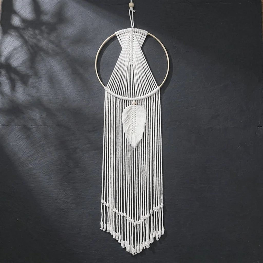 Boho Cotton Hanging Wall Hangings With Leaf Design