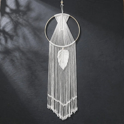 Boho Cotton Hanging Wall Hangings With Leaf Design