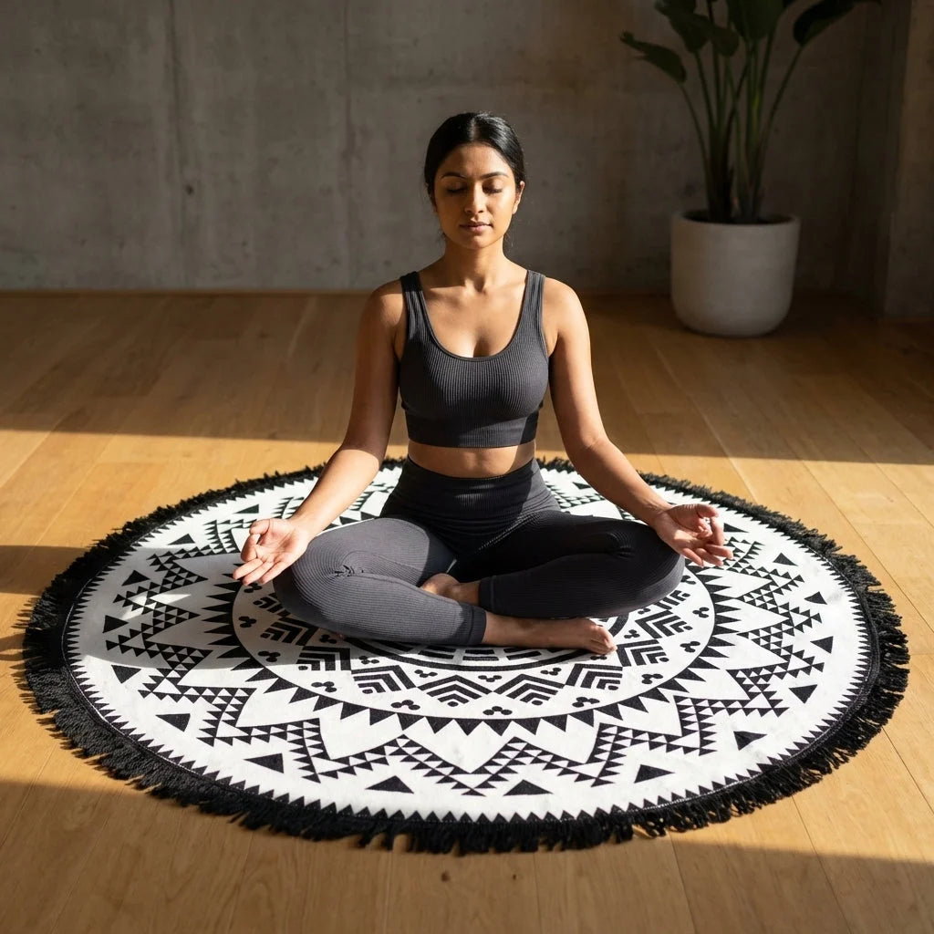 Boho Fringe Round Yoga Rug For Outdoor Practice - Style