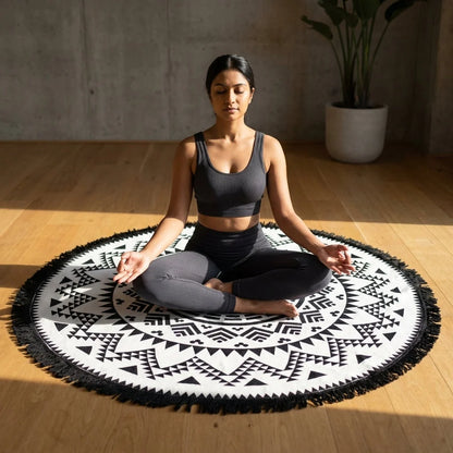 Boho Fringe Round Yoga Rug For Outdoor Practice - Style