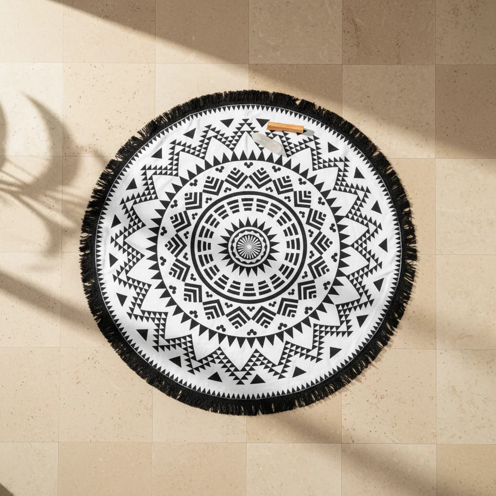 Boho Fringe Round Yoga Rug For Outdoor Practice - Style