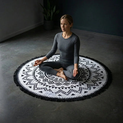 Boho Fringe Round Yoga Rug For Outdoor Practice - Style