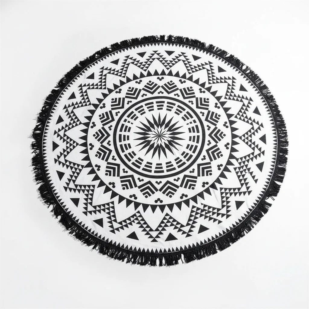 Boho Fringe Round Yoga Rug For Outdoor Practice - Style