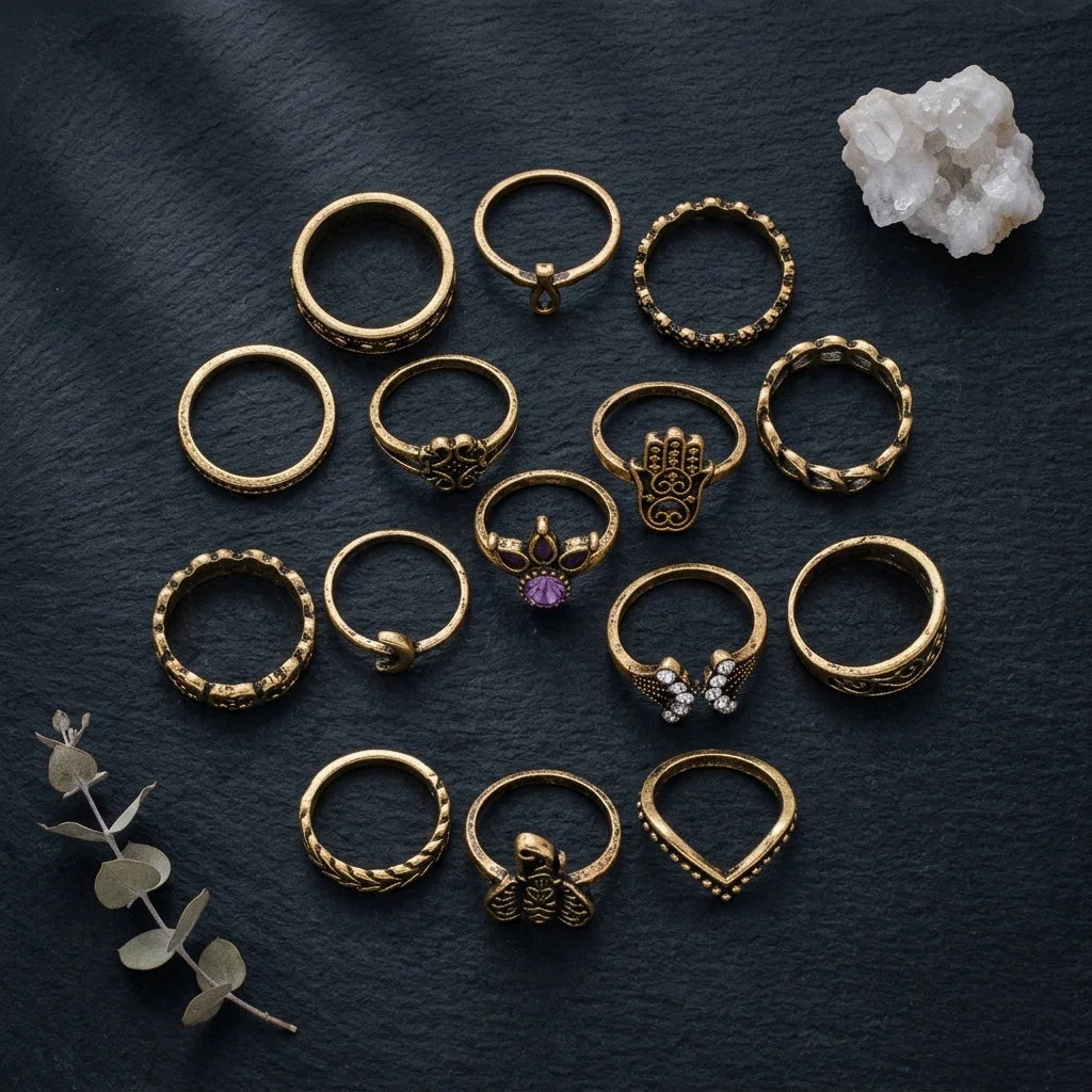 Boho Magic Rings With Antique Gemstone Inlays