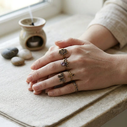 Boho Magic Rings With Antique Gemstone Inlays